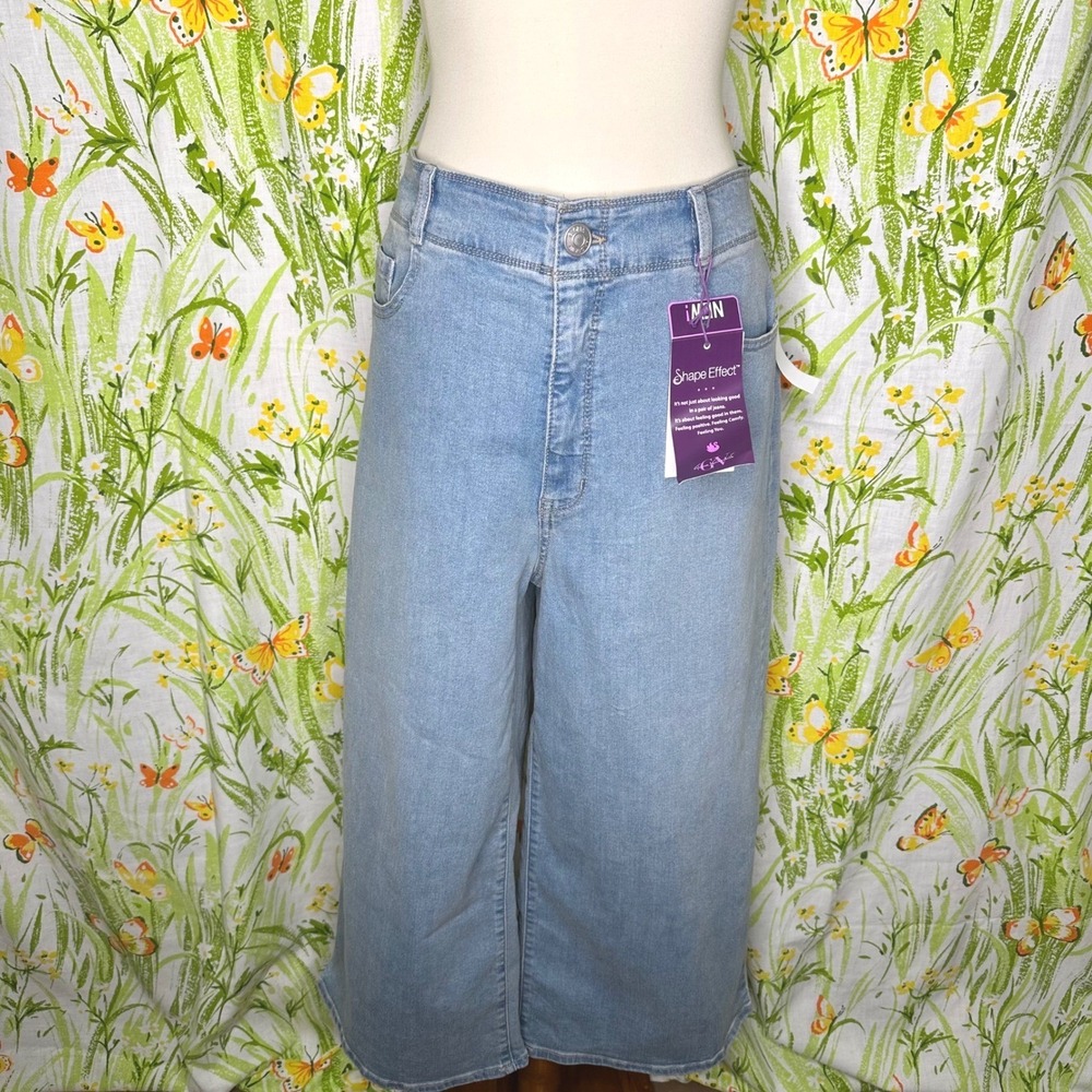 Gloria Vanderbilt Shape Effect Tummy Sculpt Culotte Jeans Light Wash Blue 14 NEW
